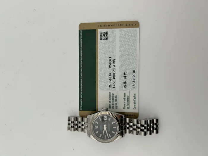 Rolex Datejust Lady Black Stick Dial on Jubilee D-Link Bracelet Ref. 179174 with Card (Old Green) 2010 - Image 7