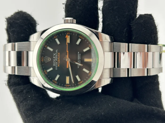 Rolex Milgauss Black Dial on Oyster Steel Bracelet Ref. 116400GV with Card (Old Green) 2012 - Image 2