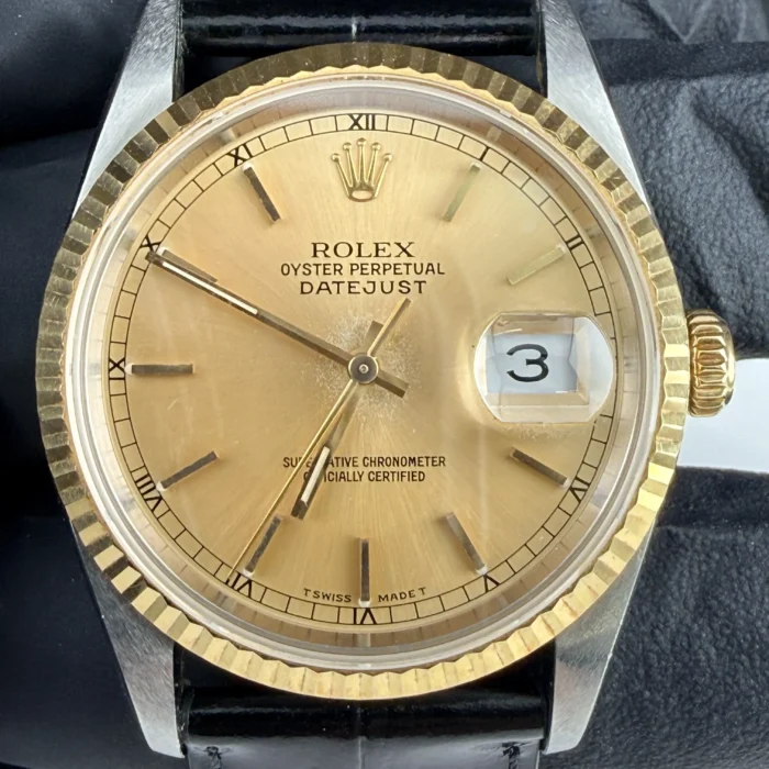 Rolex Datejust 36 Gold Stick Dial on Generic Leather Strap Ref. 16233 - Image 1