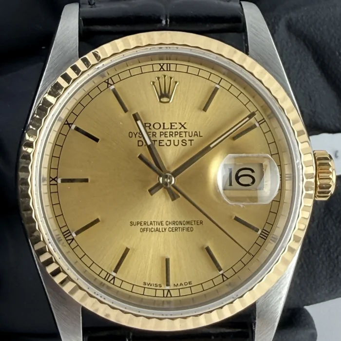 Rolex Datejust 36 Champagne Stick Dial on Generic Leather Strap Ref. 16233 - Image 1