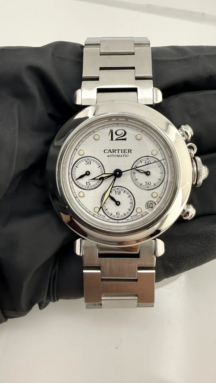 Cartier Pasha Midsize Chronograph White Dial Dial on Stainless Steel Bracelet Ref. 2412 / W31039M7 - Image 3