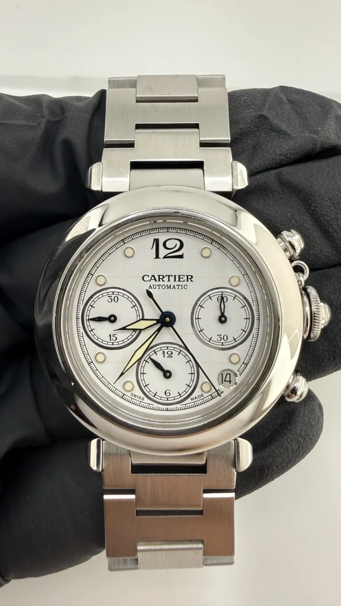 Cartier Pasha Midsize Chronograph White Dial Dial on Stainless Steel Bracelet Ref. 2412 / W31039M7 - Image 2