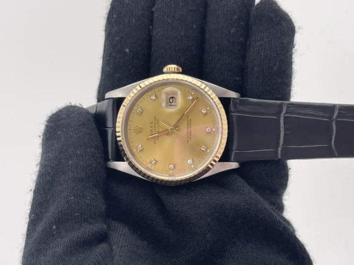 Rolex Datejust 36 Champagne Diamond Dial on Generic Leather Strap Ref. 16233 - Image 1