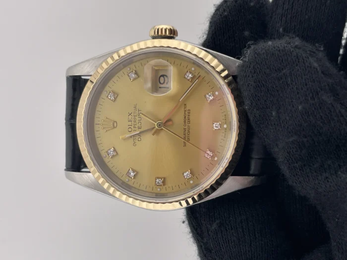 Rolex Datejust 36 Champagne Diamond Dial on Generic Leather Strap Ref. 16233 - Image 2