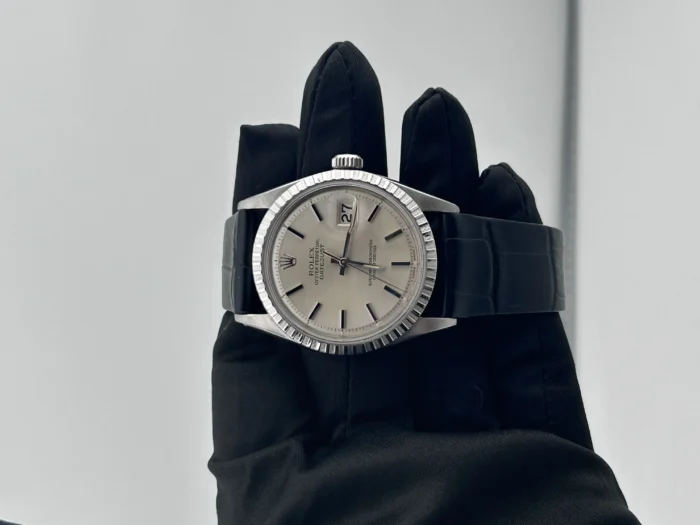 Rolex Datejust 36 Silver Index Dial on Generic Black Leather Band Ref. 1601 - Image 1