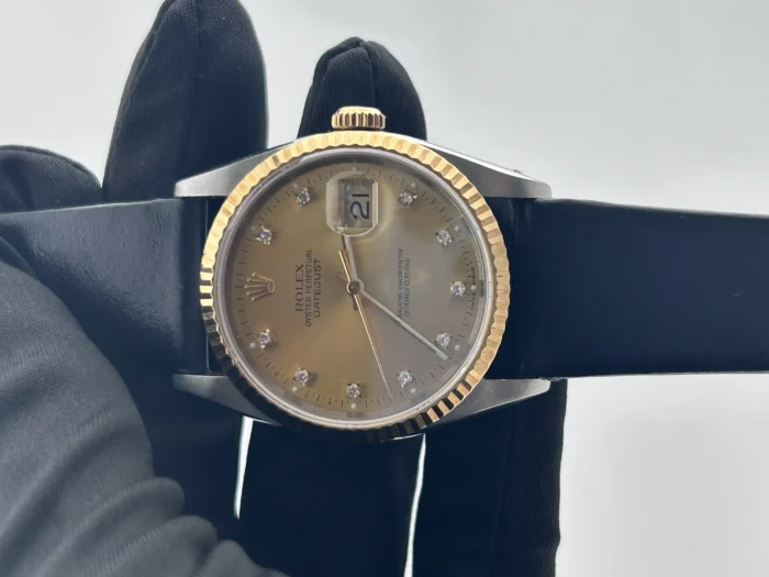Rolex Datejust 36 Champagne Diamond Dial on Generic Black Leather Band Ref. 16013 - Image 1