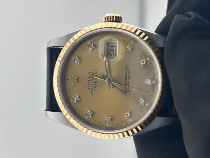 Rolex Datejust 36 Champagne Diamond Dial on Generic Black Leather Band Ref. 16013 - Image 2