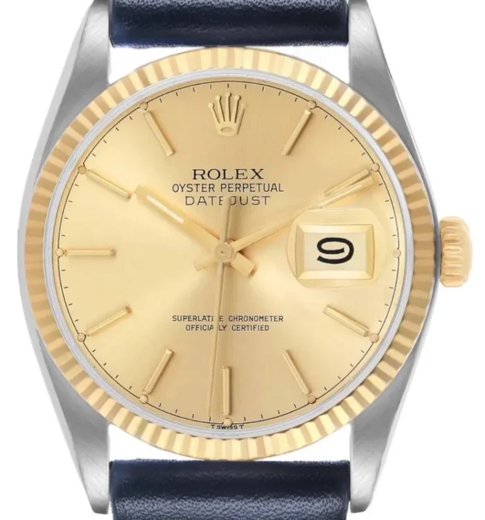 Rolex Datejust 36 Champagne stick Dial on Generic Black Leather Band Ref. 1601 - Image 1