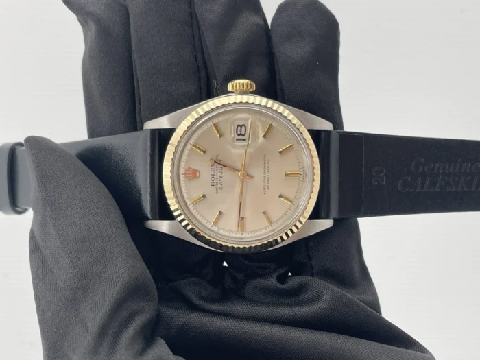 Rolex Datejust 36 Champagne stick Dial on Generic Black Leather Band Ref. 1601 - Image 2