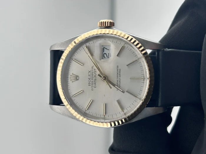 Rolex Datejust 36 Silver Index Dial on Generic Black Leather Band Ref. 16013 - Image 2