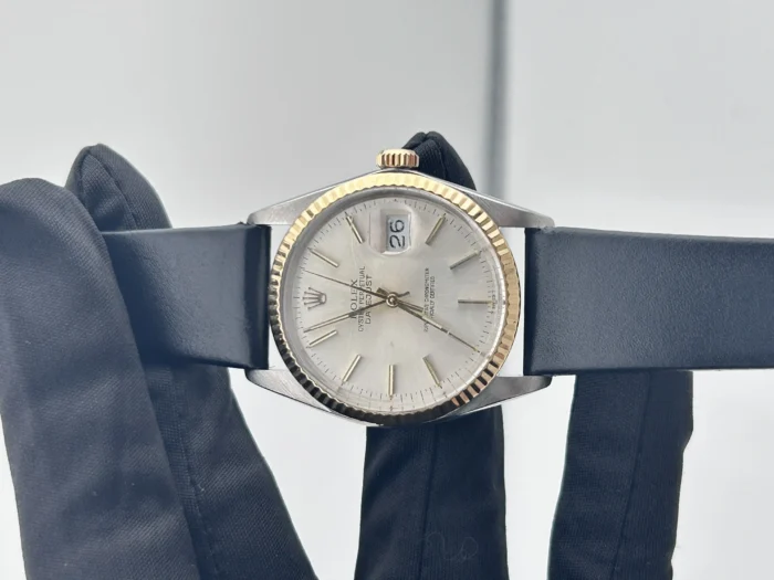 Rolex Datejust 36 Silver Index Dial on Generic Black Leather Band Ref. 16013 - Image 1
