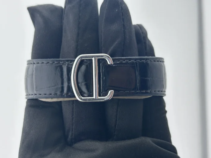 Cartier Calibre De Cartier Silver Roman Numerals Dial on Black Leather Strap Ref. 35840 with Card 2017 - Image 4