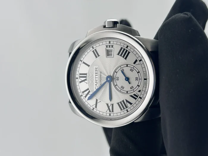 Cartier Calibre De Cartier Silver Roman Numerals Dial on Black Leather Strap Ref. 35840 with Card 2017 - Image 3