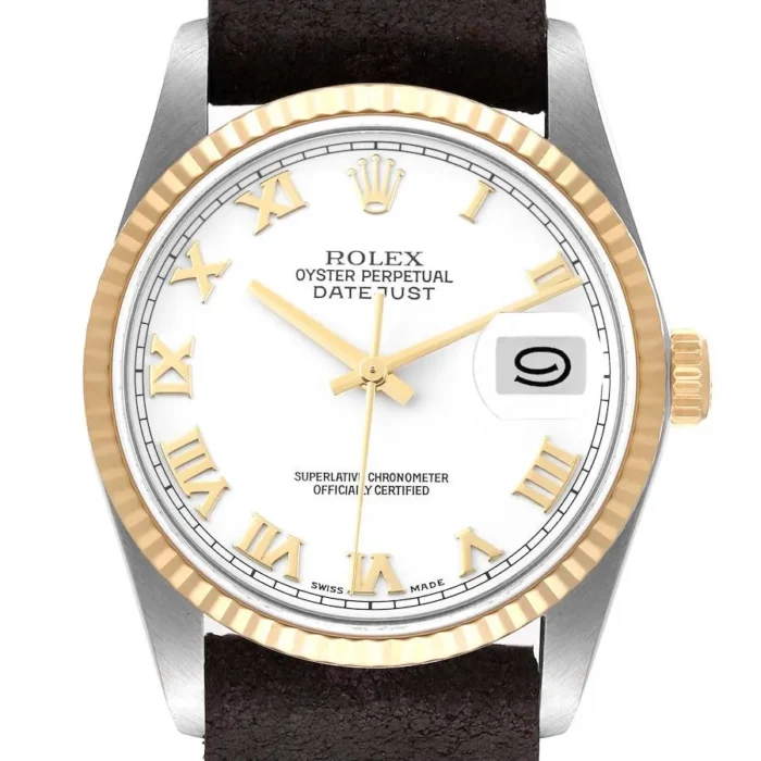 20954121_irhj4gykqj45pbhs747kmb7w9kor.webp Rolex Datejust White Roman Dial on Generic Leather Band Ref. 16233 - Image 1