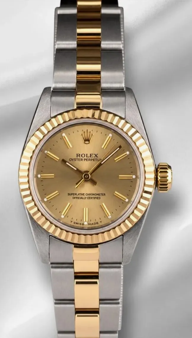20954538_5uc1smrqtjp9ofwluxzjd7w6h7ll.webp Rolex Oyster Perpetual Champagne stick Dial on Jubilee Ref. 67193 - Image 1