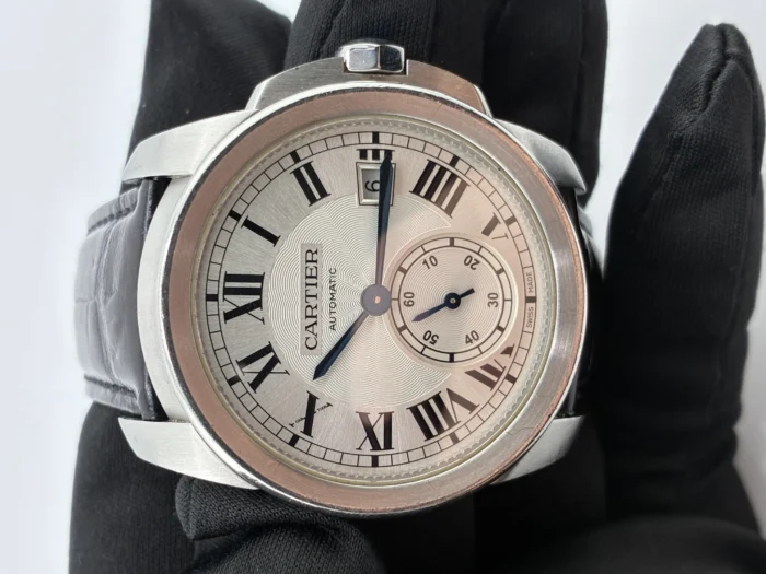 Cartier Calibre De Cartier Silver Dial on Black Leather Strap Ref. WSCA0003 - Image 2
