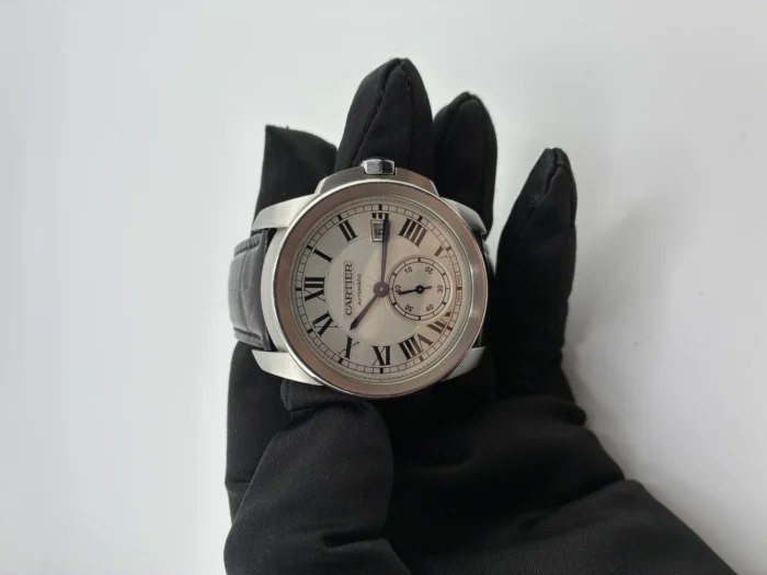 Cartier Calibre De Cartier Silver Dial on Black Leather Strap Ref. WSCA0003 - Image 3