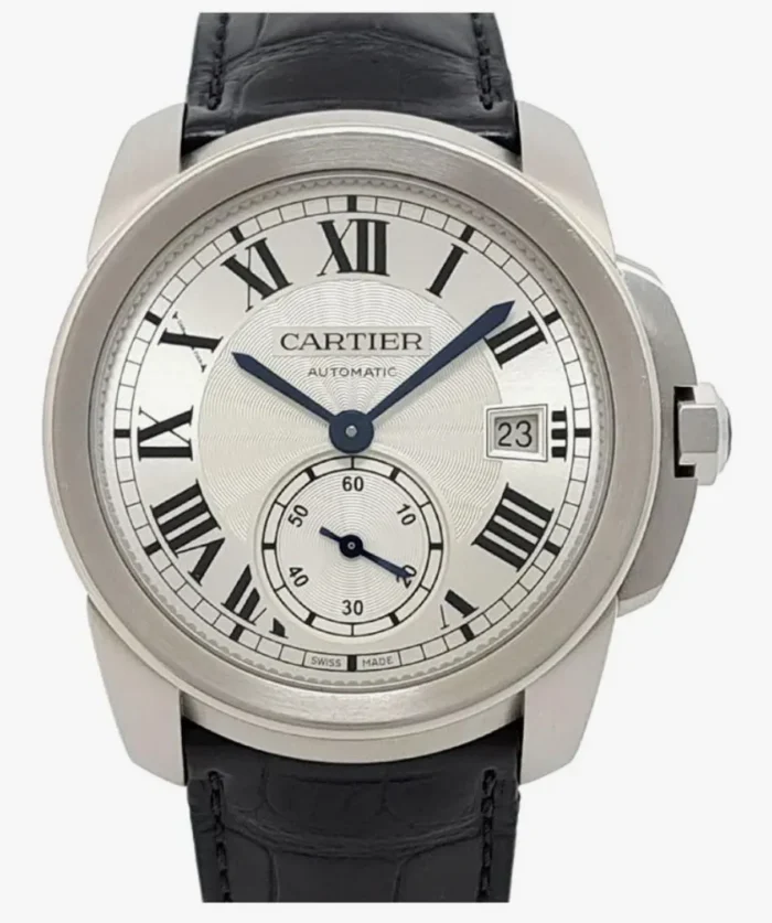 Cartier Calibre De Cartier Silver Dial on Black Leather Strap Ref. WSCA0003 - Image 1